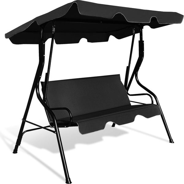 Costway Altalena Hollywood A 3 Posti Con Tettuccio Parasole, Cuscino Di Seduta Di 5 Cm, Altalena Da Giardino Con Capacità Di Carico Fino A 210 Kg, Panca Per Altalena, Altalena, Nero-image
