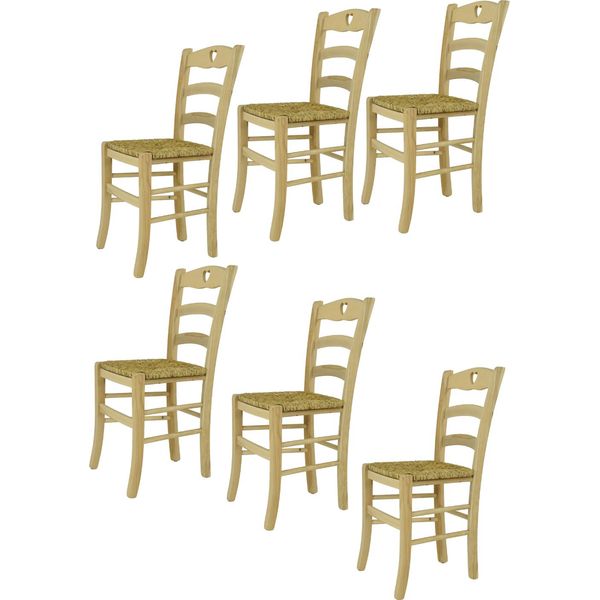 T M C S Tommychairs - Set Di 6 Sedie Cuore Per Cucina E Sala Da Pranzo, Struttura Robusta In Legno Di Faggio Lucidato, Non Trattato E 100% Naturale, Seduta In Vera Paglia-image