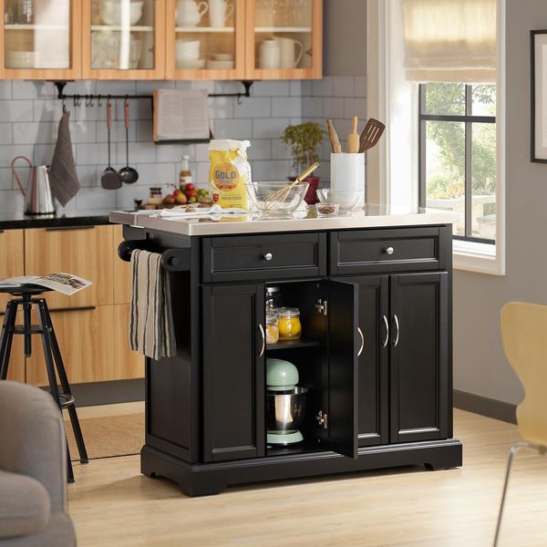 Sobuy Isola Da Cucina Su Rotelle Carrello Di Servizio Con Rotelle Carrello Da Cucina Con Piano Di Lavoro Estraibile Carrello Con Cassetti 115X92X(46-71)Cm FKW71-SCH-image