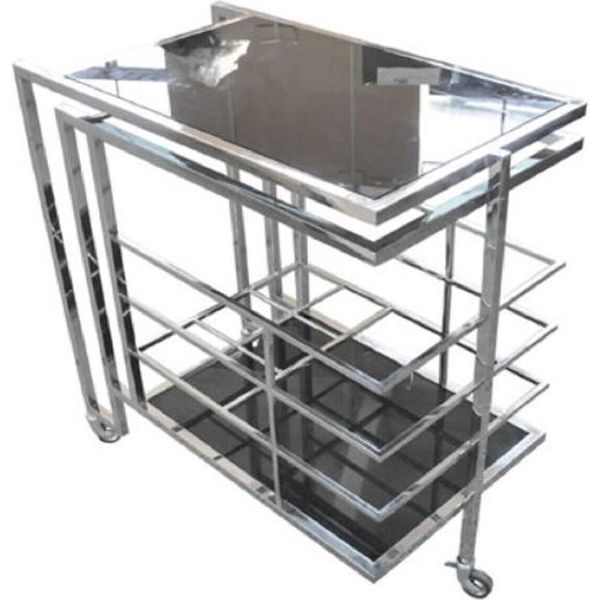 Casa Padrino Carrello Di Servizio Argento / Nero 77 X 42 X H. 78,5 Cm - Carrello In Acciaio Inox Con Vetri Colorati - Accessori-image