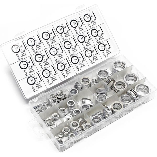Set Di Anelli Di Tenuta In Alluminio Wiltec 450 Pezzi, Set Di Anelli Di Tenuta In Scatola Di Plastica Trasparente, Assortimento Di O-Ring In Varie Misure-image