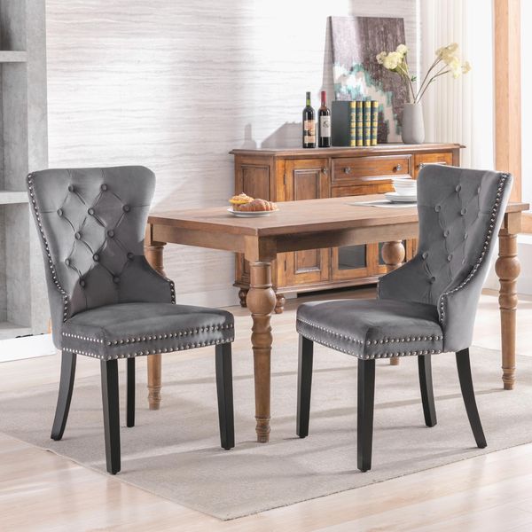 Set Di 2 Sedie Da Pranzo In Velluto Merax Con Schienale, Seduta Imbottita, Grigio-image