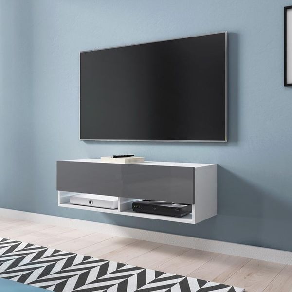 Selsey Tv Lowboard Wander Mobile Tv In Bianco Opaco/Grigio Lucido Sospeso/Appeso Con Led 100 Cm-image