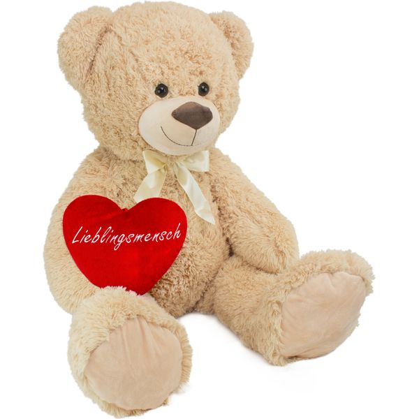 Brubaker Orsacchiotto Xxl Alto 100 Cm Beige Con Cuore Della Persona Preferita Peluche Peloso-image