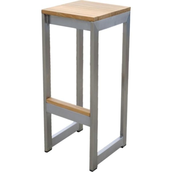 Sgabello Da Bar Di Design Teako In Teak + Acciaio Inox Cadore - Legno Massiccio, Resistente Alle Intemperie, Elegante, Per Interni Ed Esterni-image