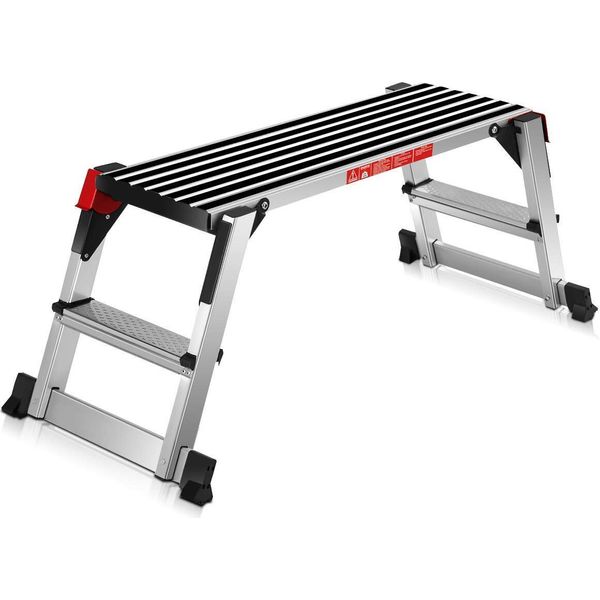 Piattaforma Da Lavoro In Alluminio Costway, Banco Da Lavoro Pieghevole Con Tappetini Antiscivolo, Piattaforma Da Lavoro Con Portata Di 150 Kg, Banco A Gradini Con Serrature Di Sicurezza, Scaletta Per Casa, Ufficio, Officina E Garage-image