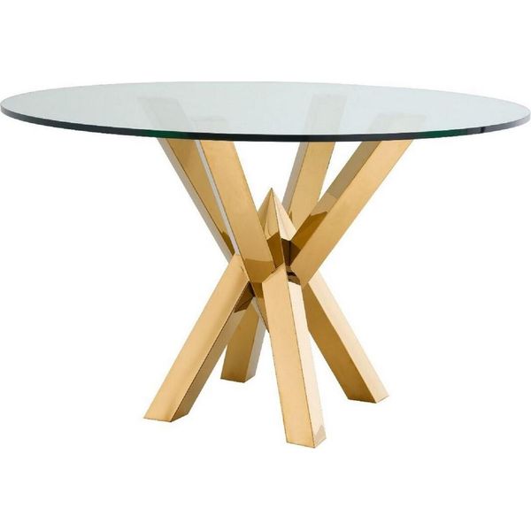 Casa Padrino Tavolo Da Pranzo Oro Ø 125 X H. 75 Cm - Tavolo Da Cucina Rotondo In Acciaio Inox Con Piano In Vetro - Mobili Per Sala Da Pranzo-image