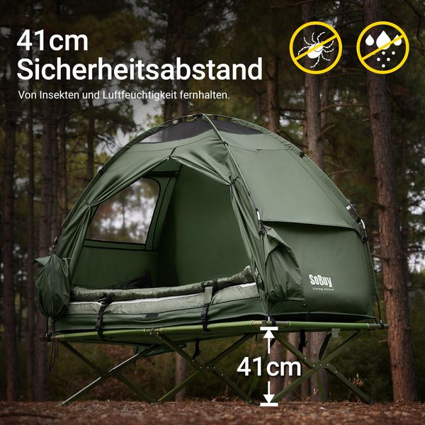 Sobuy OGS32-GR Letto Da Campeggio Con Tenda 7In1 Con Pompa Ad Aria, Sacco A Rotolo, Sacco A Pelo, Letto Da Campeggio Impermeabile Tenda Da Campeggio Verde Fino A 114 Kg-image