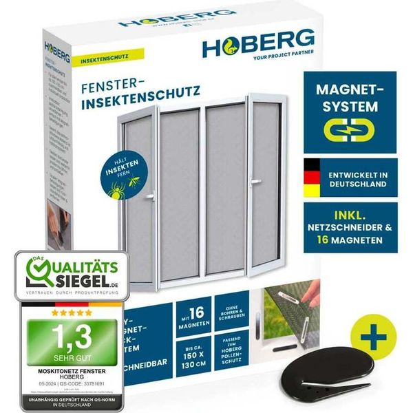 Zanzariera Hoberg Per Finestre Con Fissaggio Magnetico Zanzariera Tagliabile Su Misura Fino A 150 X 130 Cm Facile Da Montare Protezione Dagli Insetti Senza Forature, Viti-image