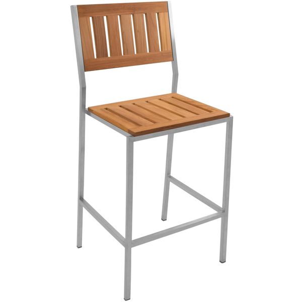 Teako Design Sgabello Da Bar Impilabile In Teak E Acciaio Inox | In Legno Massiccio Resistente Alle Intemperie, Moderno, Per Uso Esterno E Interno | Alto 110 Cm, Impilabile E Facile Da Pulire-image
