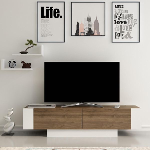 Skye Decor, Matera- Matera Zna, Colore Noce,,Bianco, Mobili Tv, 41,6X150X31,5 Cm, 100% Pannello Di Particelle Rivestito In Melaminico-image