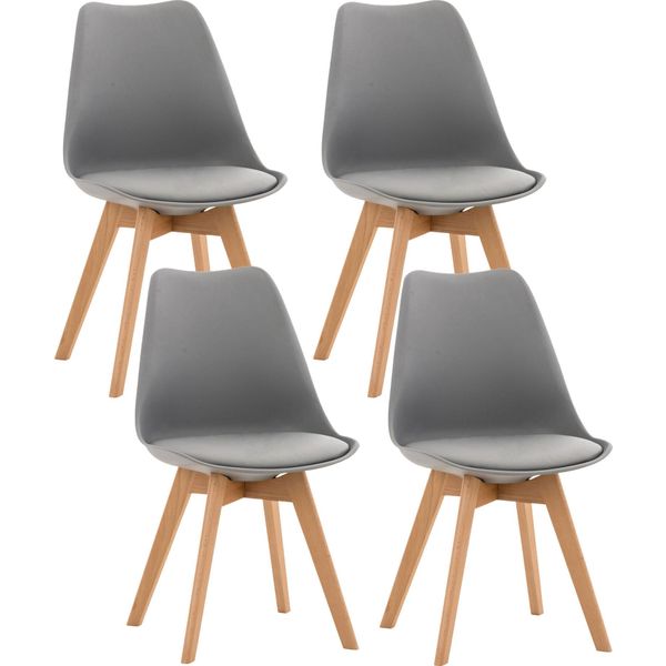 Clp Set Di 4 Sedie Da Pranzo Linares Con Struttura In Legno Di Faggio, Plastica Grigia-image