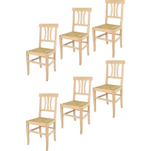 T M C S Tommychairs - Set Di 6 Sedie Artemisia Per Cucina E Sala Da Pranzo, Struttura Robusta In Legno Di Faggio Lucidato, Non Trattato E Naturale Al 100%, Seduta In Vera Paglia-image