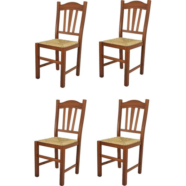 T M C S Tommychairs - Set Di 4 Sedie Silvana Per Cucina E Sala Da Pranzo, Struttura Robusta In Legno Di Faggio, Laccata Nel Colore Noce Chiaro E Sedile In Paglia-image
