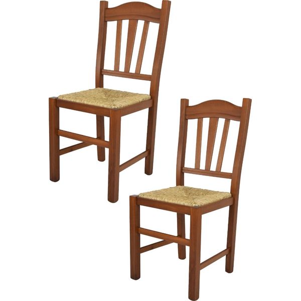 T M C S Tommychairs - Set Di 2 Sedie Silvana Per Cucina E Sala Da Pranzo, Struttura Robusta In Legno Di Faggio, Laccata Nel Colore Noce Chiaro E Sedile In Paglia-image