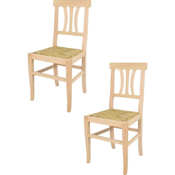 T M C S Tommychairs - Set Di 2 Sedie Artemisia Per Cucina E Sala Da Pranzo, Struttura Robusta In Legno Di Faggio Lucidato, Non Trattato E 100% Naturale, Seduta In Vera Paglia-image