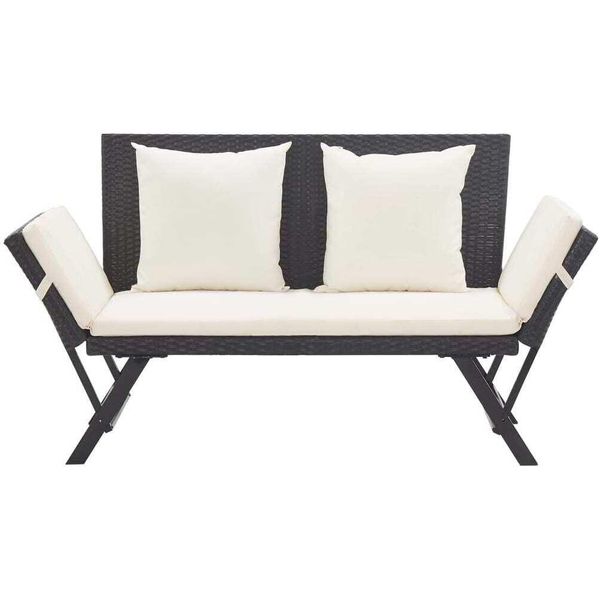 Syfax™ Panchina Da Giardino Con Cuscini 176 Cm Nera In Polyrattan-image