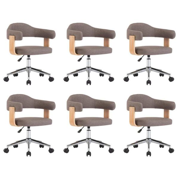 Vidaxl Sedie Da Pranzo Girevoli 6 Pz. Bentwood E Tessuto Color Taupe-image