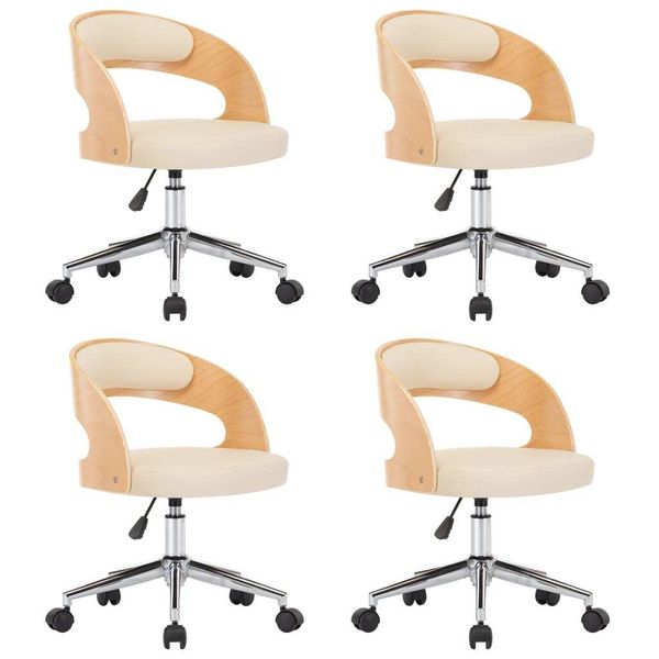Syfax™ Sedie Da Pranzo Girevoli 4 Pz Crema In Legno Curvo E Pelle Finta-image