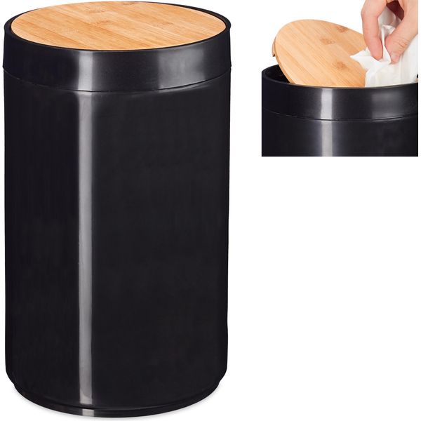 Cestino Per Cosmetici Con Coperchio Incernierato In Bambù, RD7729 Nero-image