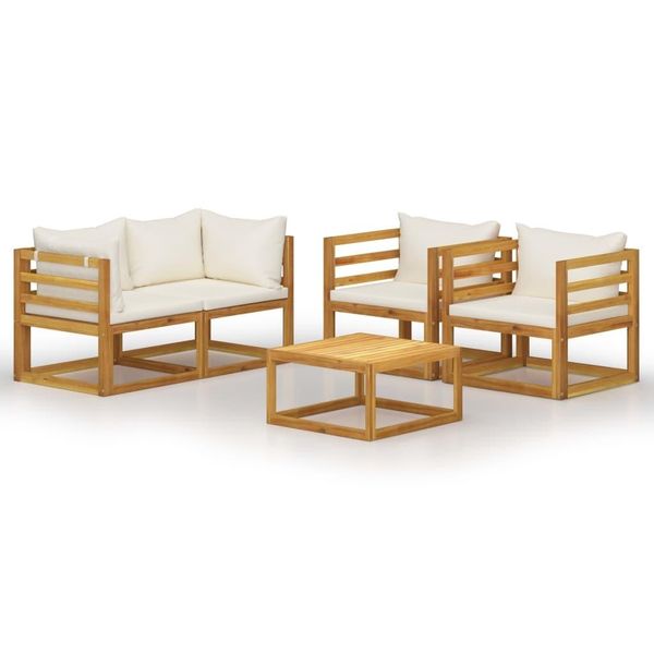 Syfax™ Set Divani Da Giardino 5 Pz Con Cuscini Crema Massello Acacia-image