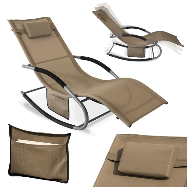 Sobuy OGS28-BR Lettino Da Giardino Sdraio Resistente Alle Intemperie Sedia A Dondolo Con Cuscino Lettino Relax Lettino A Dondolo Lettino Da Spiaggia Fino A 150 Kg Marrone-image