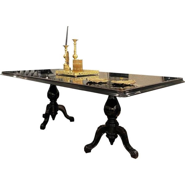 Casa Padrino Tavolo Da Pranzo Barocco Nero / Oro Antico 225 X 115 X H. 80 Cm - Tavolo Da Pranzo Nobile - Mobili Da Sala Da Pranzo Di Alta Qualità In Stile Barocco-image