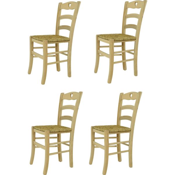 T M C S Tommychairs - Set Di 4 Sedie Cuore Per Cucina E Sala Da Pranzo, Struttura Robusta In Legno Di Faggio Lucidato, Non Trattato E 100% Naturale, Seduta In Vera Paglia-image