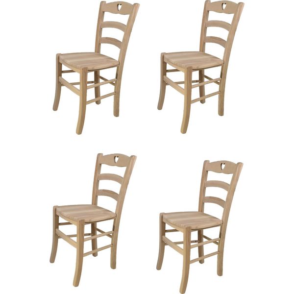 T M C S Tommychairs - Set Di 4 Sedie Cuore Per Cucina E Sala Da Pranzo, Struttura Robusta In Legno Di Faggio Lucidato, Non Trattato E Naturale Al 100%, Seduta In Legno Lucidato-image