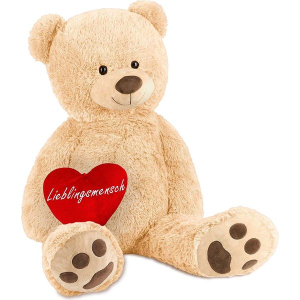 Brubaker Xxl Orsacchiotto 100 Cm Beige Con Cuore Della Persona Preferita Peluche Peluche-image