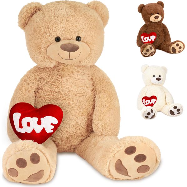 Brubaker Orsetto Xxl 100 Cm Con Cuore "Love"" - Morbido Peluche, Beige"-image