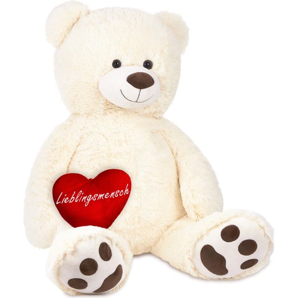 Brubaker Xxl Orsacchiotto 100 Cm Bianco Con Cuore Umano Preferito Peluche Peluche-image