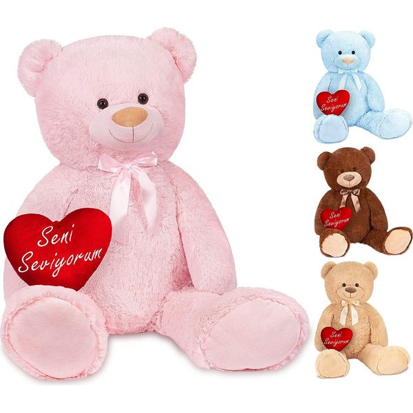 Brubaker Xxl Orsacchiotto 100 Cm Rosa Con Cuore Seni Seviyorum Peluche Giocattolo Morbido-image