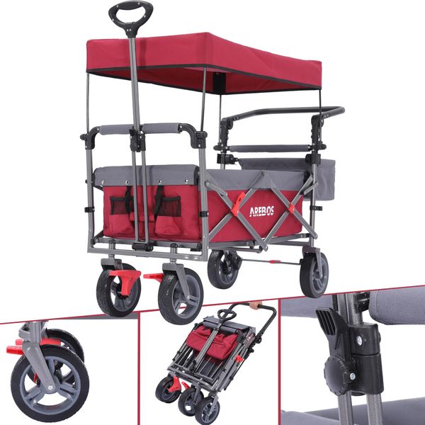 Carrello Da Trasporto Arebos 100 Kg Di Portata | Pieghevole, Con Tetto Rosso-image