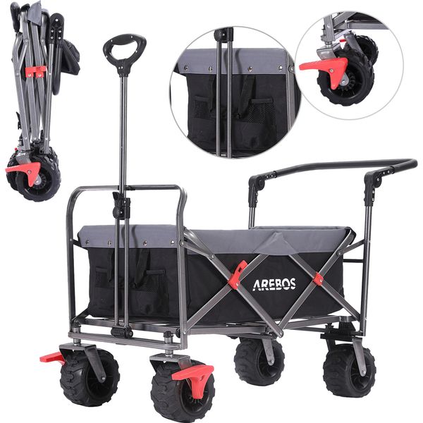 Carrello Pieghevole Arebos - Carrello Per Trasporto E Attrezzature, 2 Tasche A Rete, Nero, 100 Kg-image