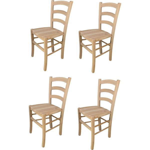 T M C S Tommychairs - Set Di 4 Sedie Venezia Per Cucina E Sala Da Pranzo, Struttura Robusta In Legno Di Faggio Lucidato, Non Trattato E Naturale Al 100%, Seduta In Legno Lucidato-image
