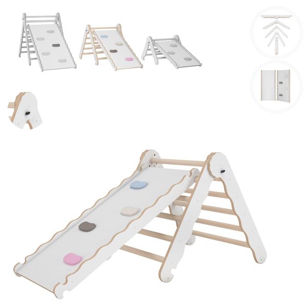Struttura Di Arrampicata Per Interni Mamoi®, Triangolo Di Arrampicata In Legno Con Scivolo, Torre Di Arrampicata Con Tavola Di Scorrimento, Arco Di Arrampicata Con Scivolo Per Bambini, Arco In Legno Per Parco Giochi Da 1/2/3 Anni-image
