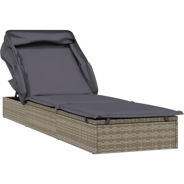 Lettino Con Tetto Pieghevole Grigio 213X63X97 Cm In Poly Rattan-image