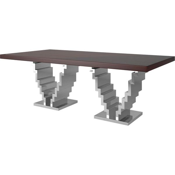 Casa Padrino Tavolo Da Pranzo Art Deco Marrone Scuro / Argento 215 X 115 X H. 75 Cm - Tavolo Da Pranzo Nobile - Tavolo Da Cucina - Mobili Da Sala Da Pranzo Art Deco-image