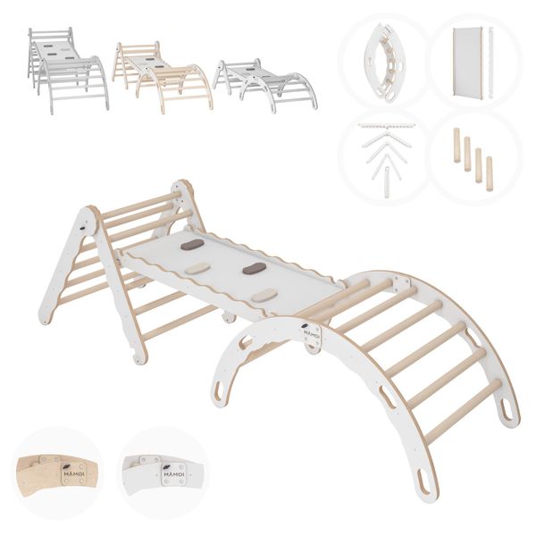 Mamoi® Set Struttura Di Arrampicata Per Interni, Triangolo Di Arrampicata Con Scivolo In Legno, Arco Di Arrampicata, Arrampicata Per Bambini, Altalena Arcobaleno Con Tavola Di Scorrimento, Arco In Legno-image