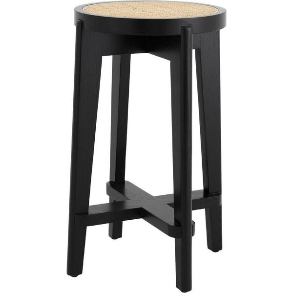 Casa Padrino Sgabello Nero / Naturale Ø 44 X H. 67 Cm - Sgabello Da Bar Rotondo In Legno Massiccio - Mobili Da Bar-image