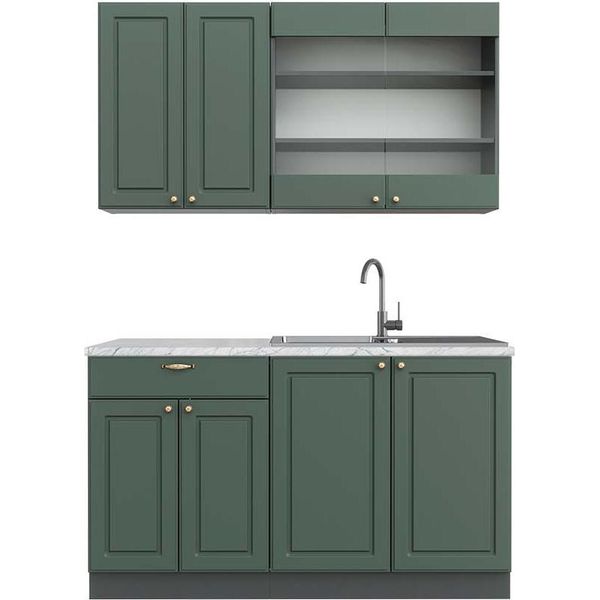 Vicco Cucina Completa Fame-Line, 140 Cm , Pt Marmo, Verde-Oro Country House/Antracite-image