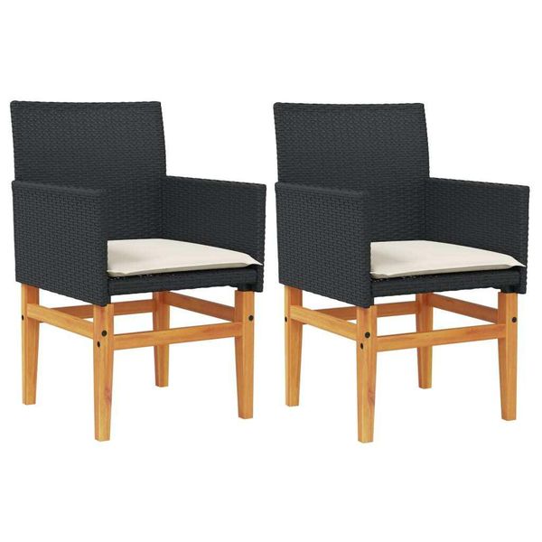 Vidaxl Sedie Da Giardino Con Cuscini 2 Pezzi Nero Poli Rattan Legno Massiccio-image