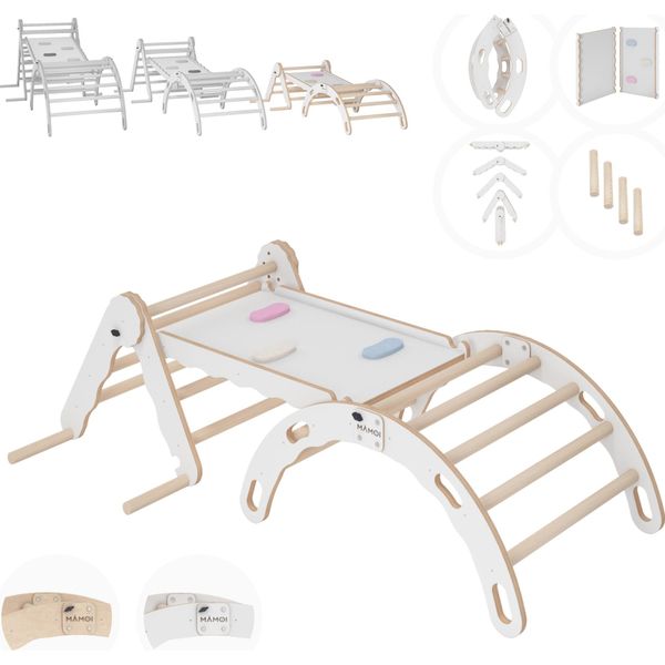 Set Di Arrampicata Per Interni, Triangolo Di Arrampicata In Legno Con Scivolo, Arco Di Arrampicata, Arrampicata Per Bambini, Altalena Arcobaleno Con Scivolo, Arco Da Gioco In Legno-image