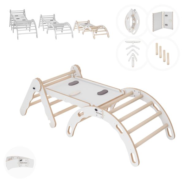 Set Di Strutture Di Arrampicata Per Interni, Triangolo Di Arrampicata Con Scivolo In Legno, Arco Di Arrampicata, Arrampicata Per Bambini, Altalena Arcobaleno Con Tavola Di Scorrimento, Arco In Legno-image