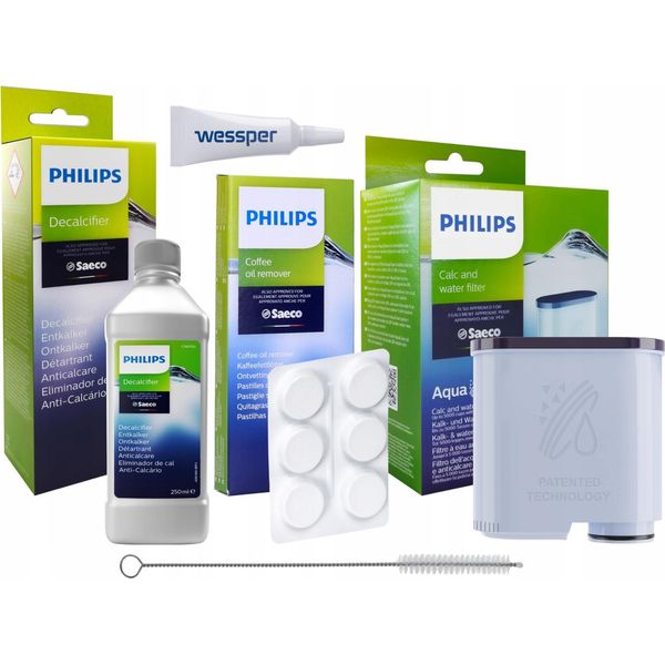 Set Per Macchina Espresso Philips Saeco: Filtro Acqua CA6903, Decalcificatore CA6700, Pastiglie CA6704, Grasso Per Tacche E Grasso Permeabile All'acqua 5G-image