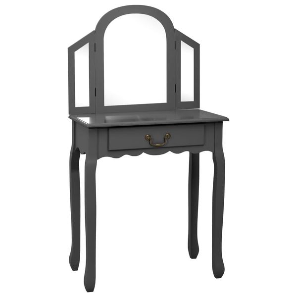 Tavolino Con Sgabello Grigio 65X36X128 Cm Legno Di Paulownia Mdf-image