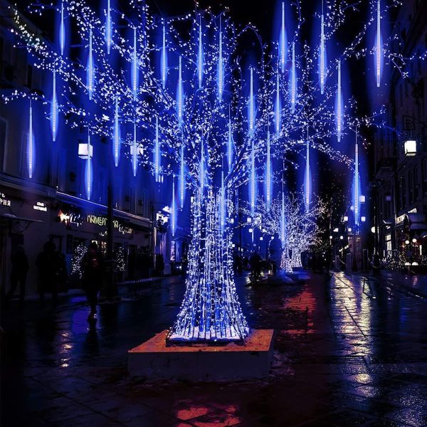 192 Led Meteor Shower Fairy Lights Impermeabile Natale Meteor Icicle Luci, Blu-image