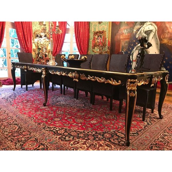 PompööS By Casa Padrino Tavolo Da Pranzo Barocco Con Piano In Vetro Nero/Oro 350 X 120 X H. 80 Cm - Tavolo Da Pranzo Barocco PompööS Disegnato Da Harald GlööCkler-image