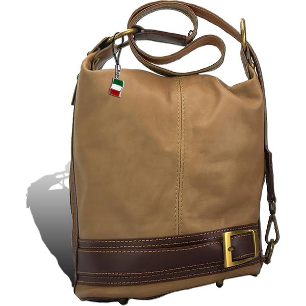 Firenze Vera Pelle Borsa Donna Zaino Taupe 25X17X23 Compresa Etichetta Italia D2OTF104C-image